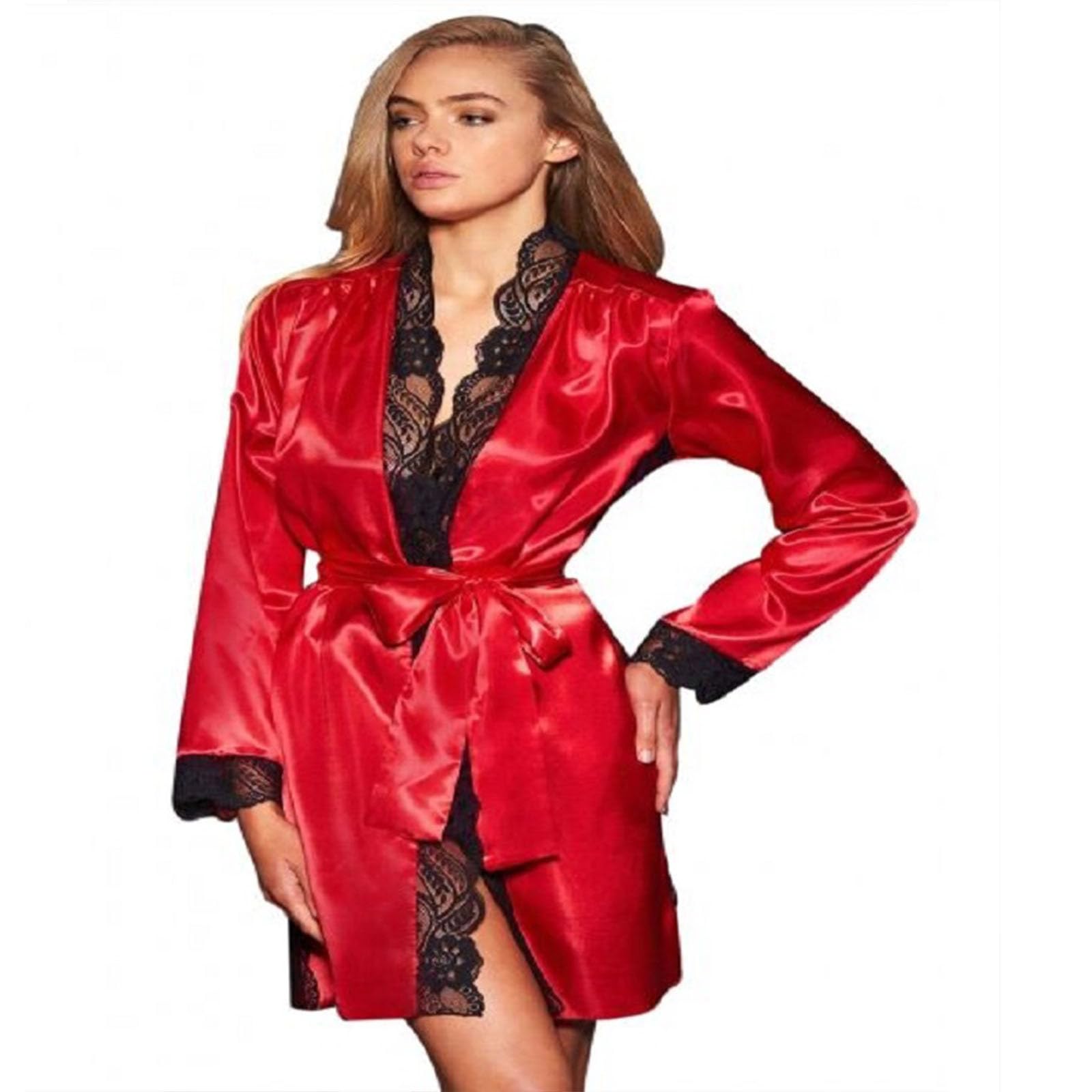 HGps8w Silk Robes for Women Lace Trim Sexy Satin Bride Bridesmaid Wedding Party Short Bathrobe Lightweight Sleepwear
