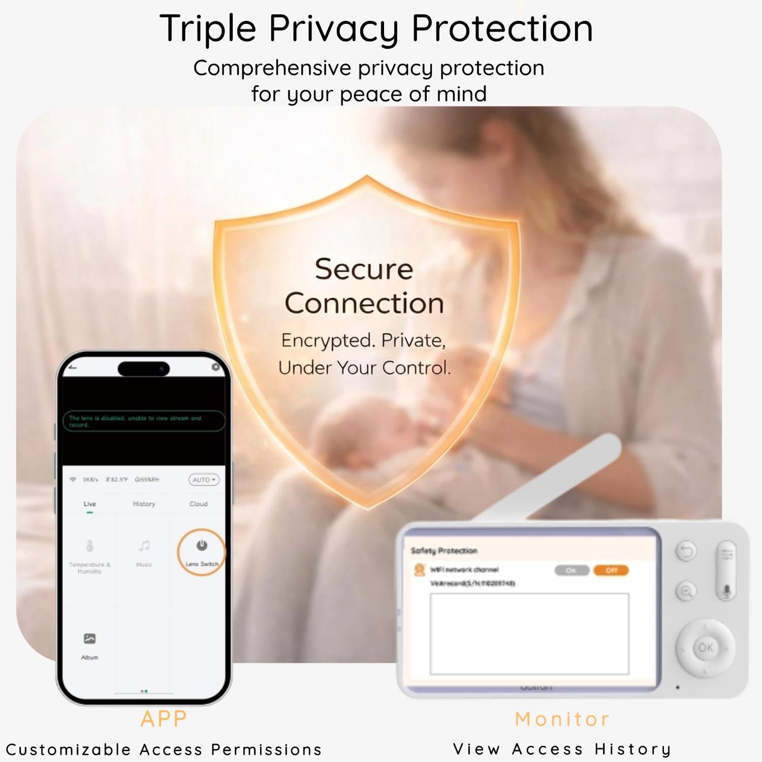 BOIFUN 2K Baby Monitor with 2 Cameras,Smartphone App, Wi-Fi Cameras,5-inch Display, Motion Tracking, Encrypted Connection, Night Vision, Long-Range 2-Way Talk, Temp Sensor