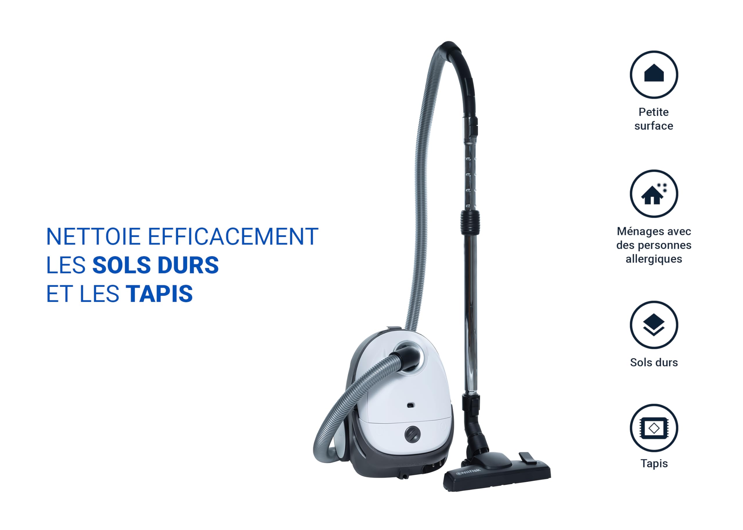 Nilfisk One Aspirateur pour Sols et Tapis avec Filtre EPA - Aspirateur Traîneau Puissant, Compact et Léger - Blanc, 3L, 750W (WB10P05A-HB15)