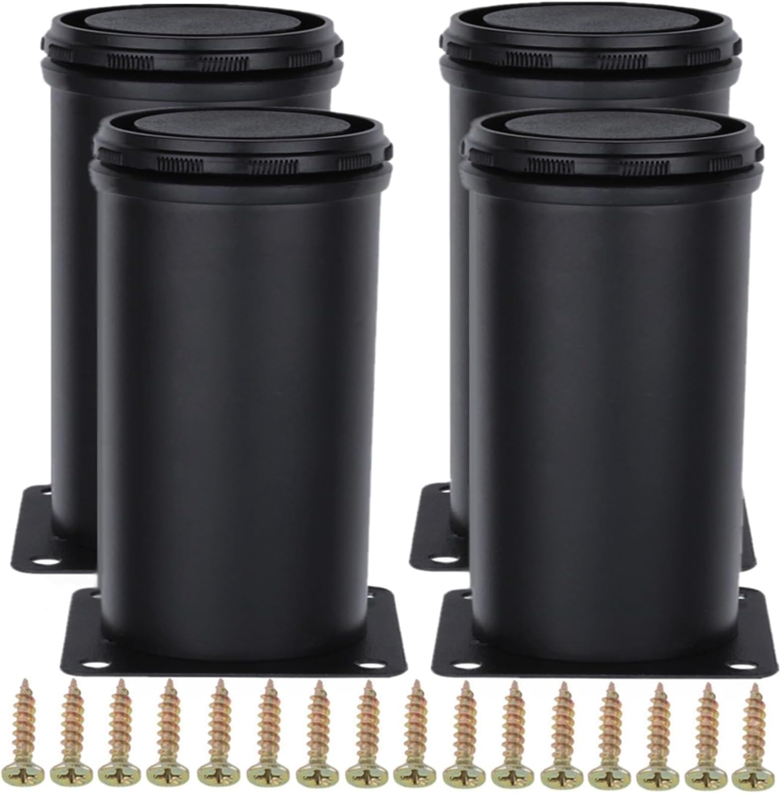 AOWISH 4-Pack Stainless Steel Furniture Legs Furniture Foot Upgraded & Thickened Cabinet Metal Legs 2 Inch Diameter Shelves Sofa Table Kitchen Adjustable Feet with 16 Screws (4 Inch/100 mm, Black)