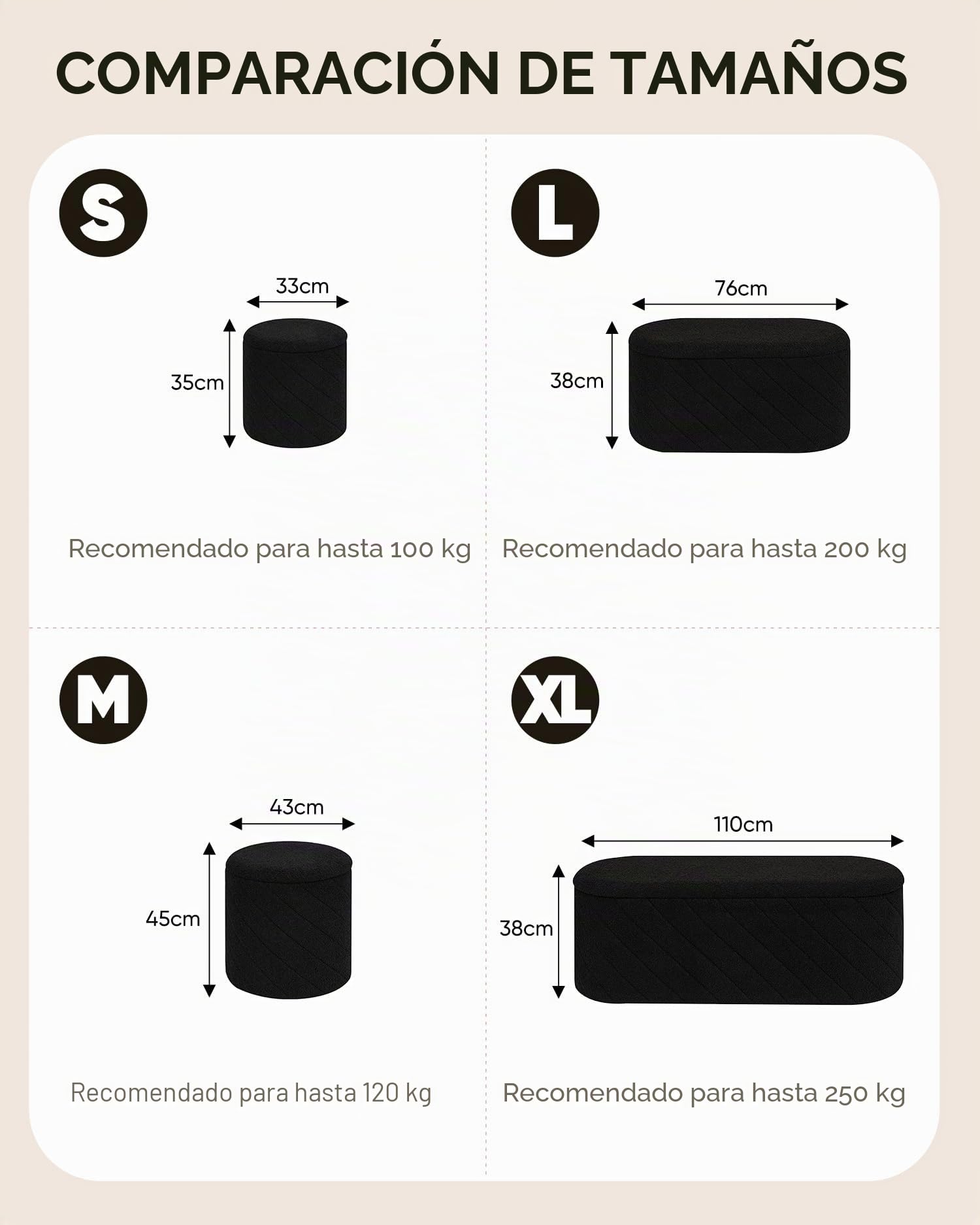 Bonlife Taburete Redondo otomano con Espacio de Almacenamiento, Taburete Plegable con Tapa, Taburete para salón, Dormitorio, Entrada, Color Negro, 33 x 33 x 35 cm