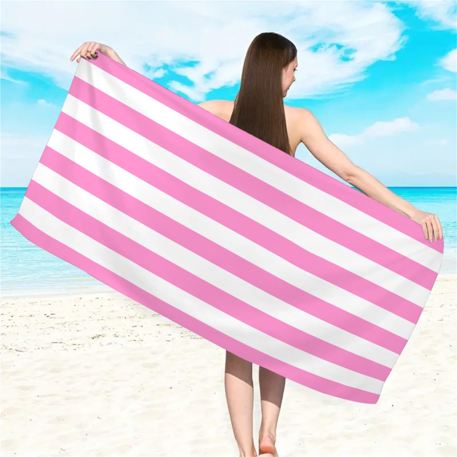 Serviette de plage rayée, absorbante à séchage rapide, for les vacances la natation, 1 pièce