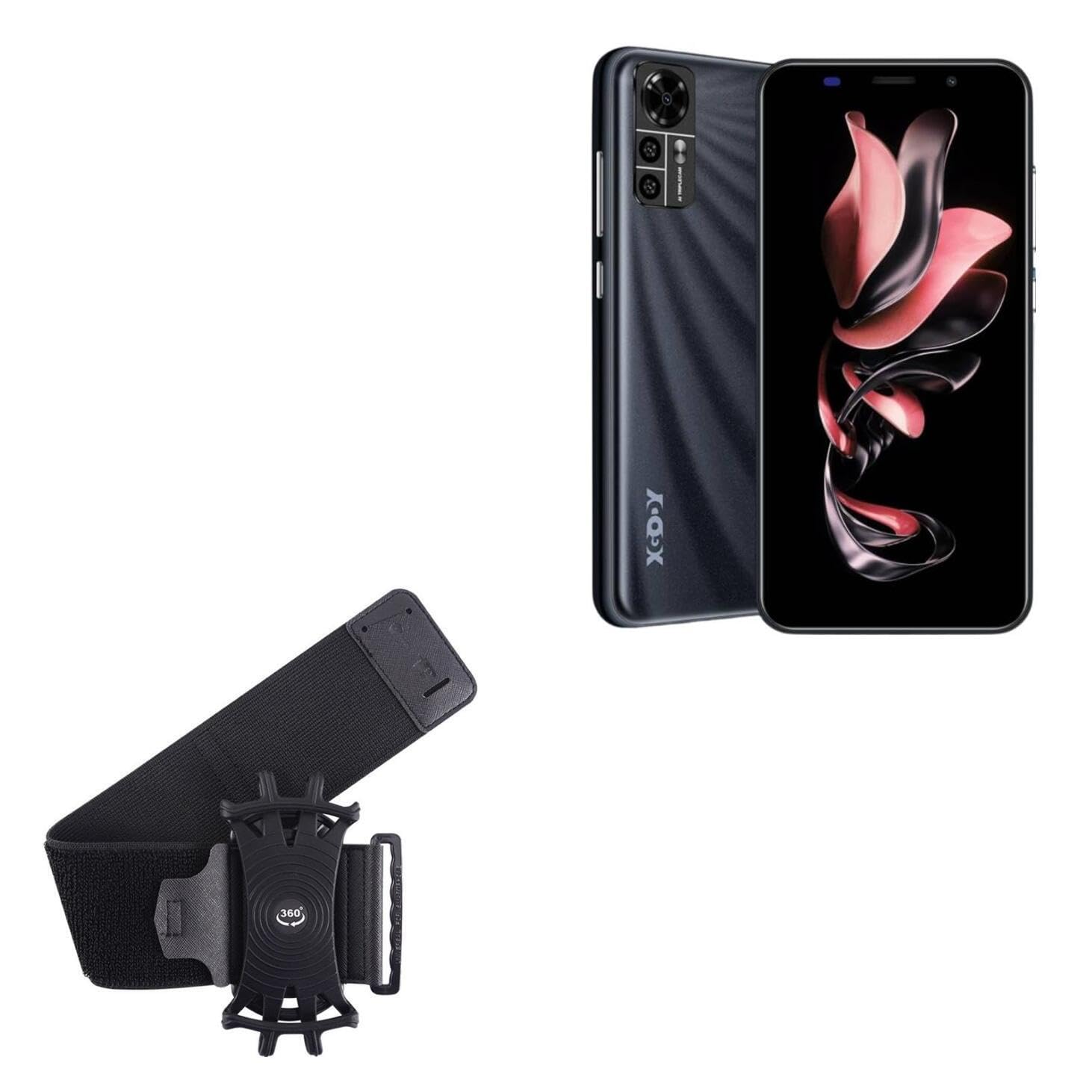 BoxWave Holster Compatible with Xgody X17 - ActiveStretch Sport Armband, Adjustable Armband for Workout and Running - Jet Black