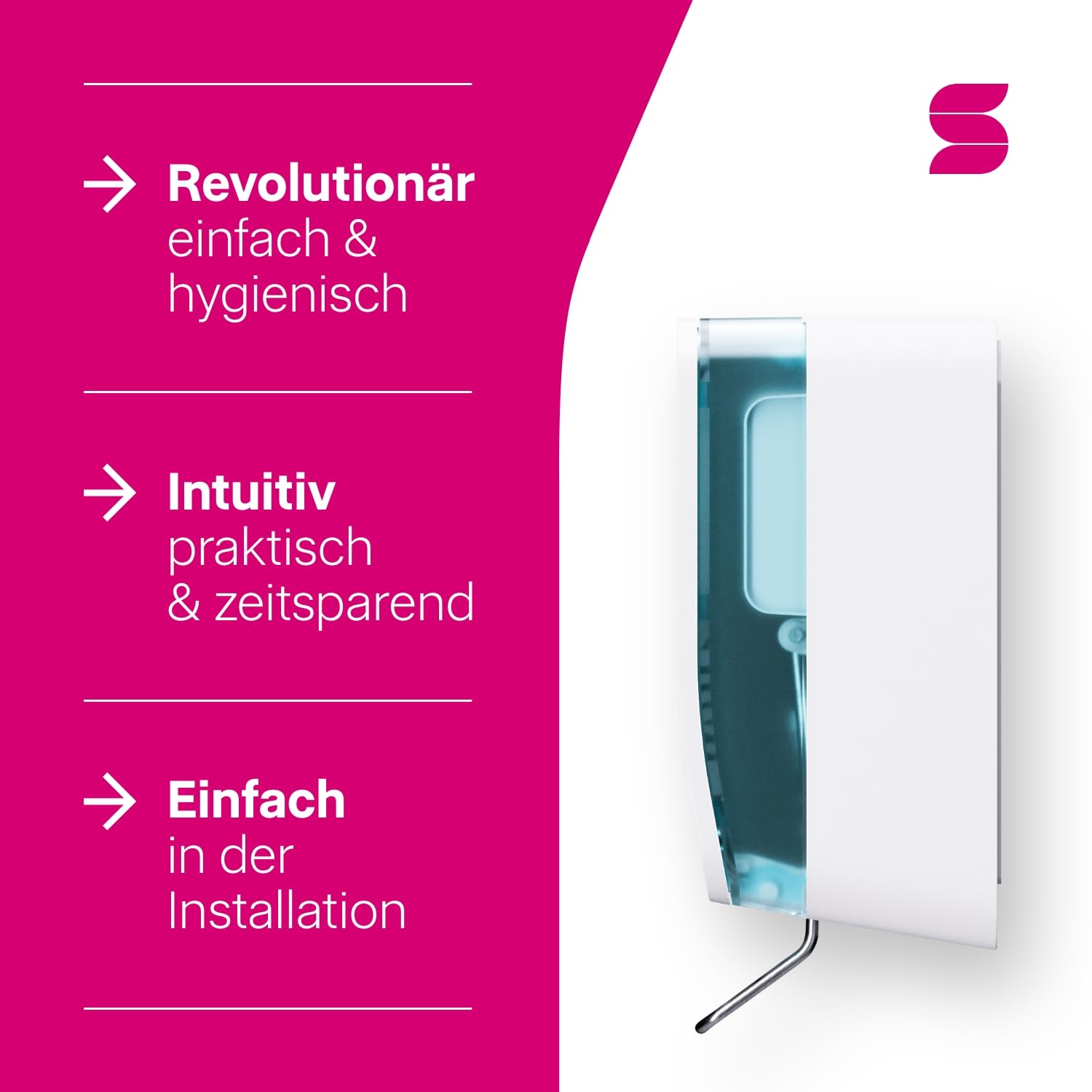 Satino HYGINITY multifunktionaler Spender - für Flüssig- und Schaumseife, Desinfektionsmittel & Reiniger - extra kompakter Seifenspender – SF2 Desinfektionsmittelspender – weiß