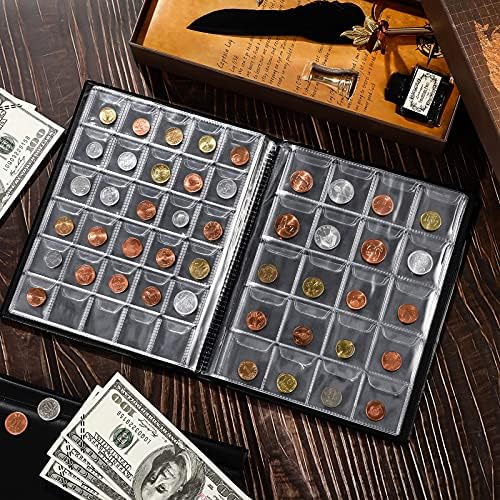 250 Pockets Coin Collection Supplies Coin Holder Album, Coin Collecting Book Coin Holder for Travel Coin Penny Storage Display with 10 Collecting Pages for Collectors (Black)
