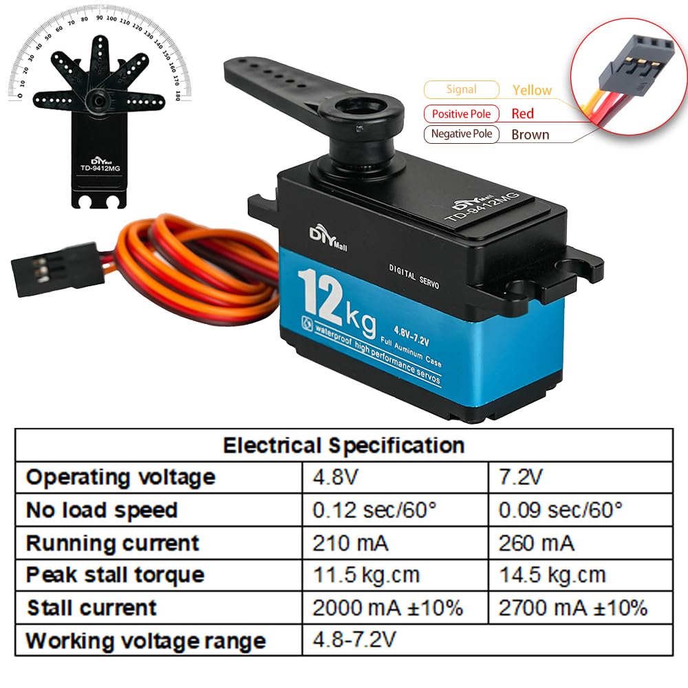 TD-9412 12KG Servo a basso profilo Full Metal High Torque RC Digital Servo 180 ° IP67 impermeabile Servo ad alta velocità per 1/10 RC Car