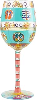 Enesco 6004759 Designs by Lolita Flip Flop Days Artisan Hand-Painted Wine Glass, 15 Ounce, Multicolor
