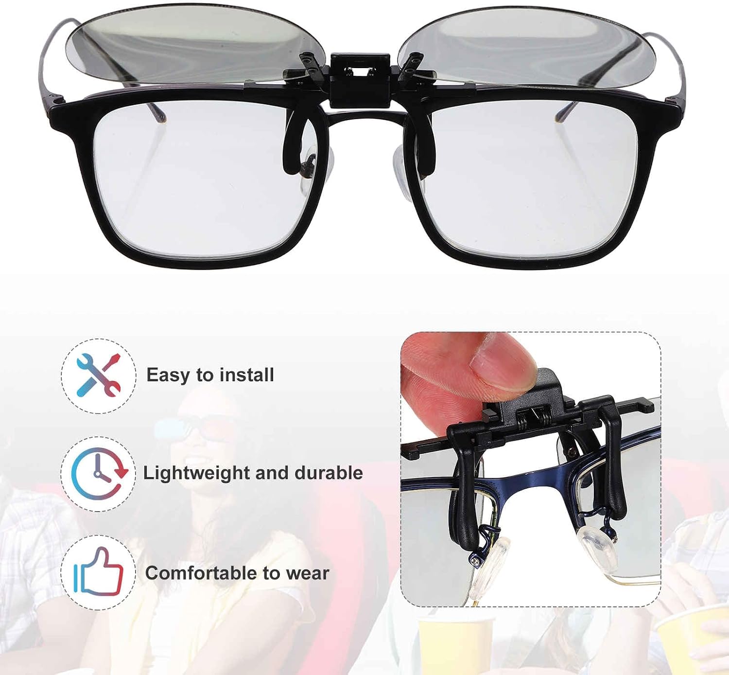 MECCANIXITY 2 Pcs Polarized Clip-on 3D Glasses, Passive Circular 3D Viewing Glasses Frames for RealD Movies Theater Games TV Photo Projector