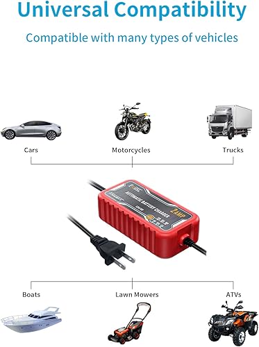 Miniatura 4 de FOVAL - Cargador de batería de coche de 2 amperios, cargador de batería completamente automático de 6 V y 12 V, mantenedor de batería, cargador de