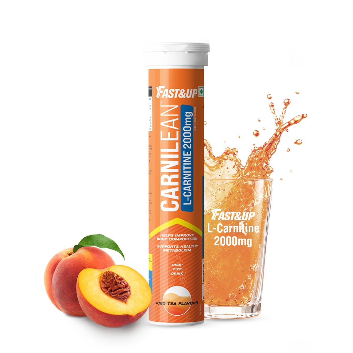 Fast&Up L-Carnitine 2000mg Effervescent Tablets | Premium Carnipure® Carnitine Supplement | Helps Convert Fat into Energy, Supports Weight Loss, Fat Burn & Lean Muscle | Peach Iced Tea Flavour, 20 Tabs (Pack of 1)-image-45