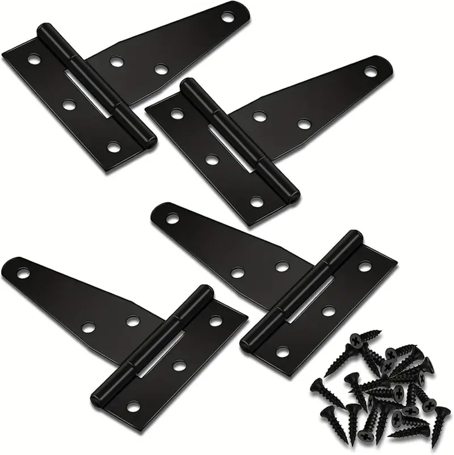 T-Hinge Gate Shed Hinges in Black, 3 Inch Door Barn, Heavy Duty T-Strap 4Pcs