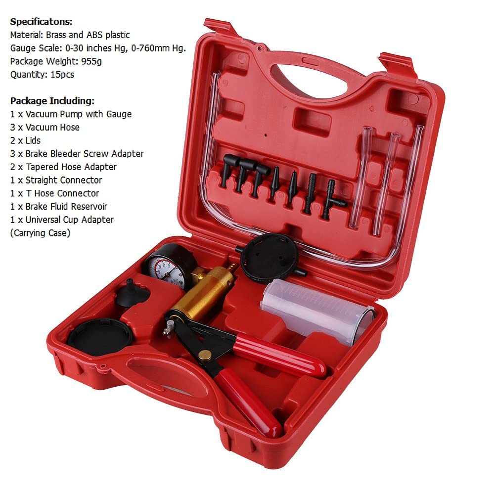 Fyearfly Sangrado Kit del Sistema De Frenos, Vacío Probador Bomba De Mano Herramienta De Purga De Frenos Líquido Reparación De Vehículos con Medidor, para Frenos Diagnóstico De Motocicleta,Automóvil