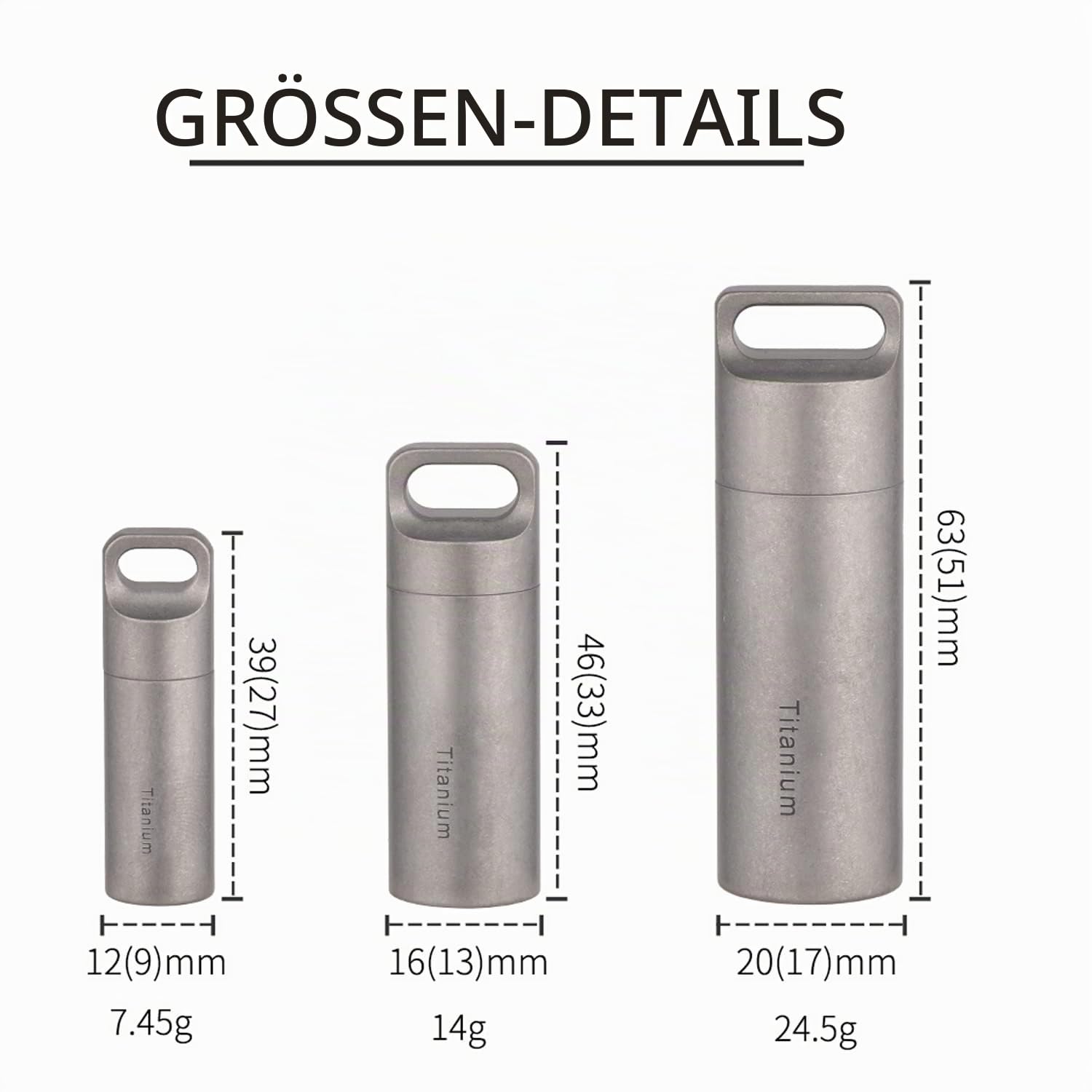 Pillendose Wasserdicht Outdoor EDC Tablettendose für Unterwegs, Titan Lichtgeschützt Metall Tablettenbox, Tragbar Kompakt Reise Pillenbehälter Halskette Anhänger, Notfall Kapsel Pillenbox