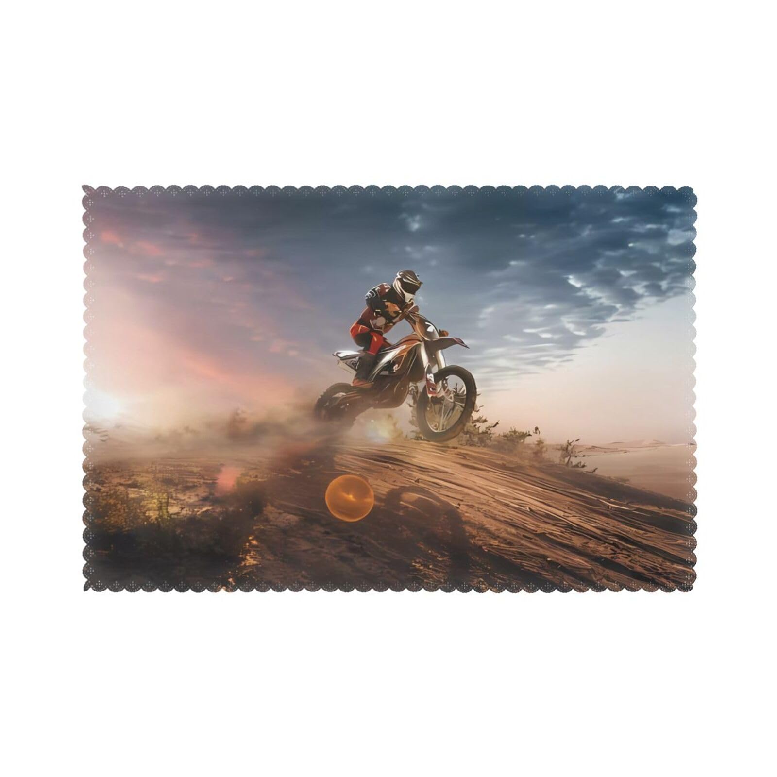 YYHWHJDE Motocross Prints Placemats Set of 6 12x18in - Engineered for Durability & Heat Resistance Polyester