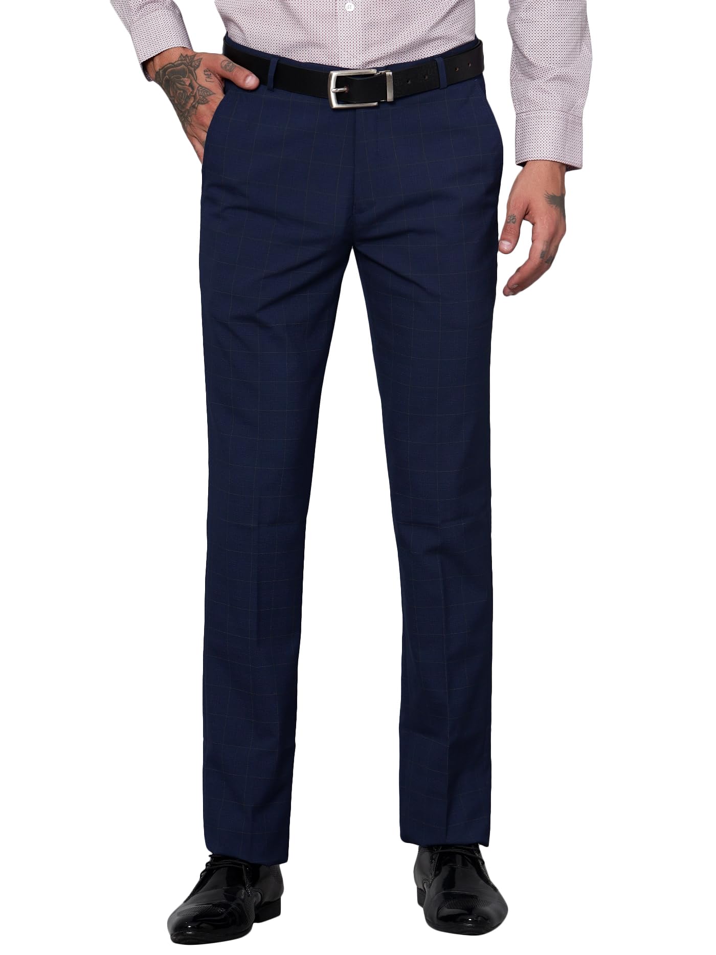 cantabil Checkered Non Pleated Regular Fit Mid Rise Formal Trousers for Men | Formal Pants for Men | Formal Wear Regular Fit Trousers for Men (P_MTRF00127_Navy)-picture-24