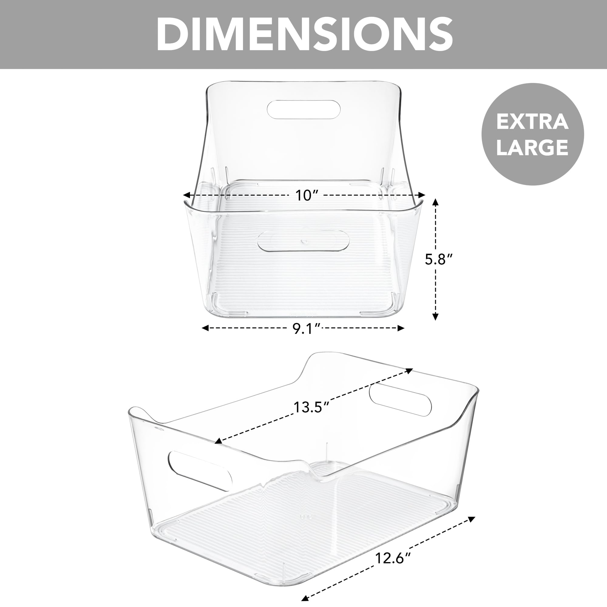 Tiawudi 6 Pack Plastic Storage Bins, X-Large Pantry Organizer, Clear Storage Containers and Organizer Bins, Multi-Use Bins for Home, Kitchen and Cabinet
