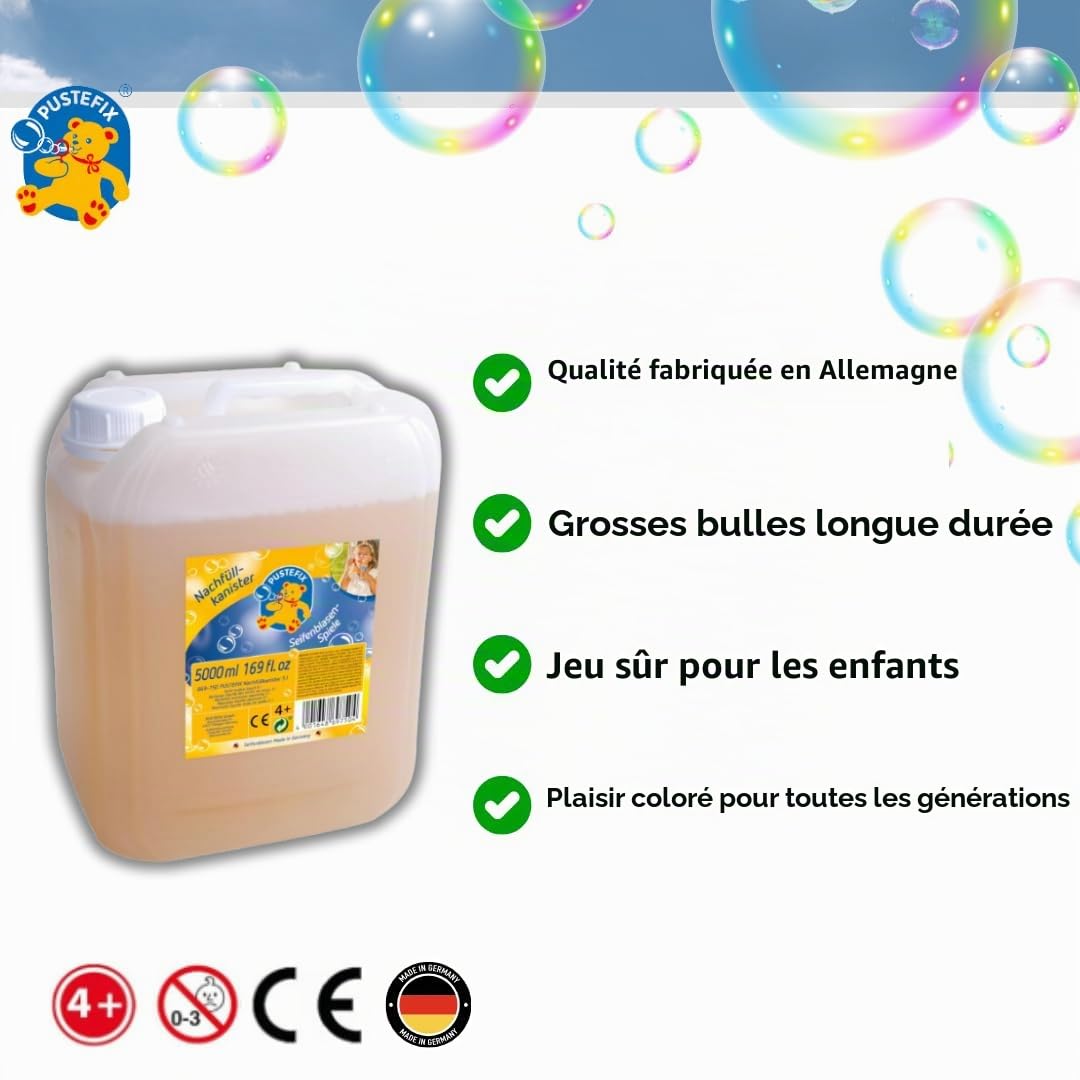Pustefix 2050502 Nachfüllkanister I Bunte Bubbles 5 l Fabriqué en Allemagne I Seifenblasen für Hochzeit, Kindergeburtstag, Sommerfest I Bunte Seifenblasen für Kinder & Erwachsene