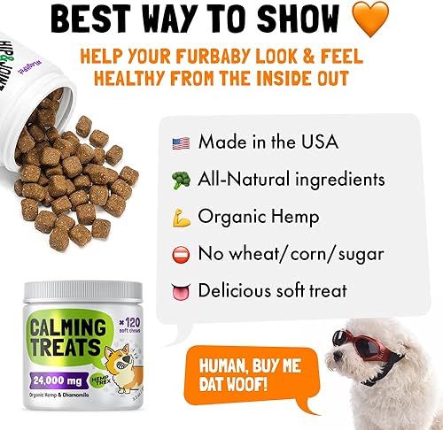 Miniatura 4 de Golosinas calmantes de cáñamo para perros, fabricadas en Estados Unidos con cáñamo orgánico, alivio de la ansiedad del perro, ayuda a la separación