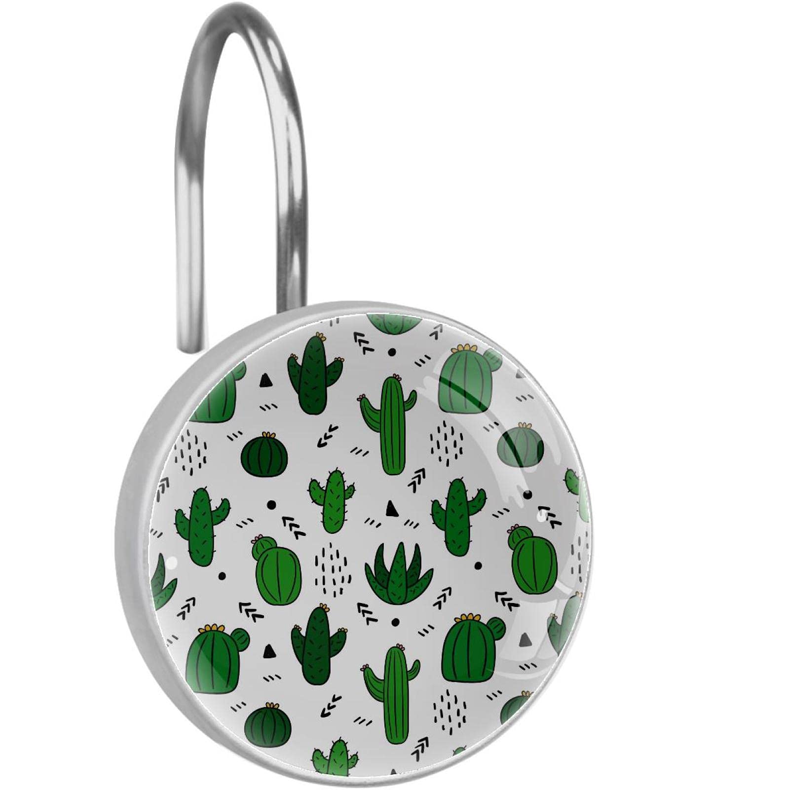 Crochets rideau de douche acier inoxydable et anneaux cactus