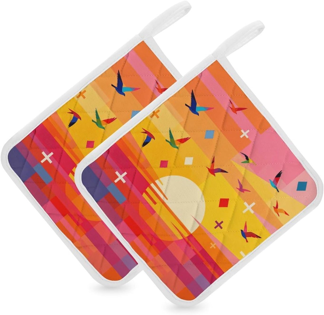 Here Comes The Sun Colorblock Sunset Polyester Heat Resistant Pot Pad Non Slip Anti Scald Hot Dish Mat Reusable Table Protector for Kitchen Hot Pot Mat Wear Resistant Heat Proof Table Pad for Counter