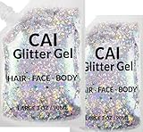 Face, Body & Hair Glitter Gel – Halloween Glitter for Kids and Women – 3 Oz Cosmetic-Grade Gel w/Moon & Stars for Festivals & Halloween Party, Easy Apply & Wash Off - Silver 2Pack