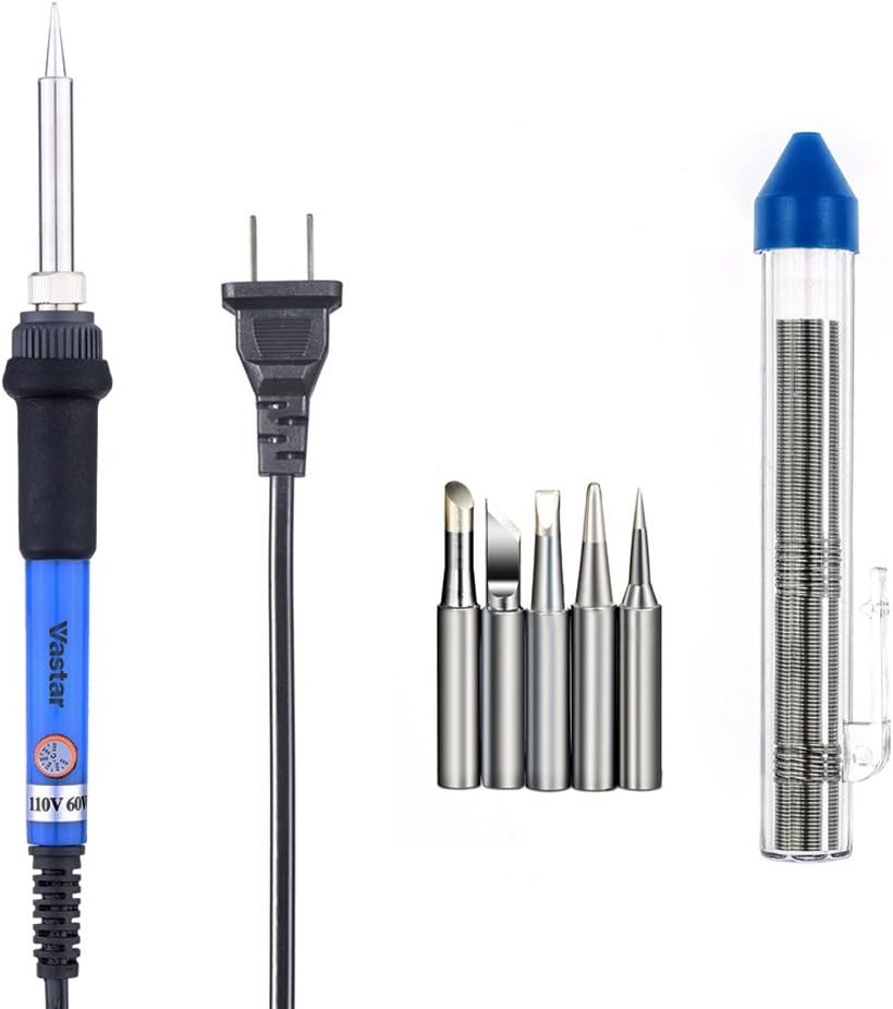 Vastar 60W 110V Adjustable Temperature Welding Soldering Iron with 5pcs Different Tips and additional Solder Tube for Variously Repaired Usage