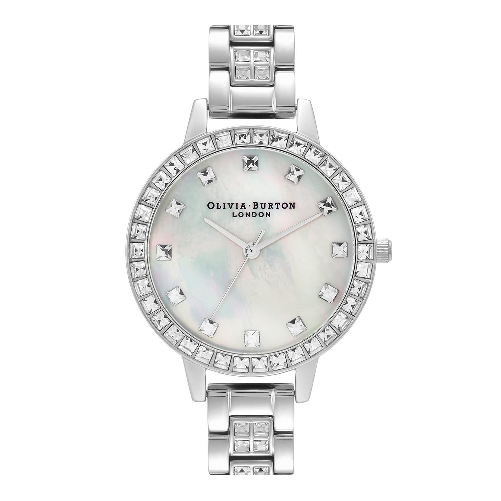 Olivia burton Treasure Qtz Basic Slim White Mother of Pearl & Stone Round Dial Womens Watch|Stainless Steel & Stone Material|Silver Color Band - OB16MOP25 (B0B1XX1YW4) Amazon Price History, Amazon Price Tracker