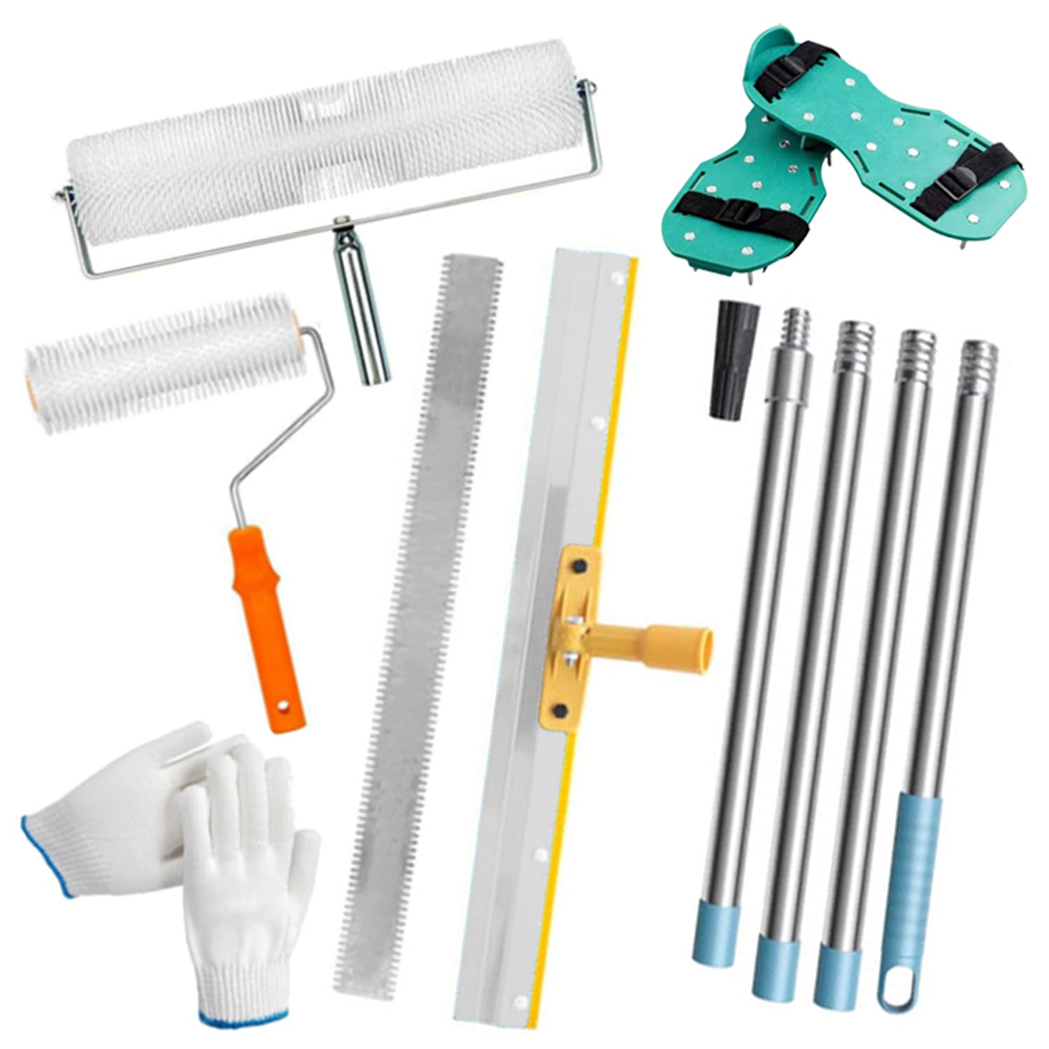 Kit De Herramientas De Autonivelación De Cemento - Herramientas De Cemento Autonivelante,Palo Telescopico Limpieza 175 Cm,Con Pinchos Para Cesped 30 Mm,Para Nivelar La Pared Del Suelo Compuesto