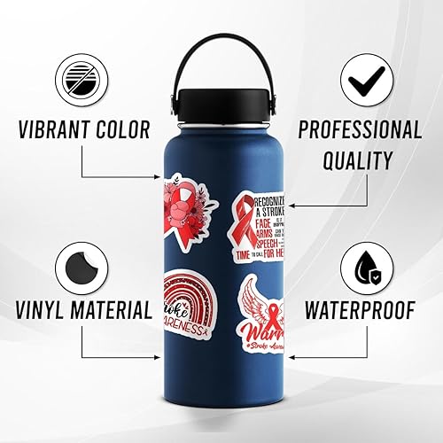 Miniatura 5 de Paquete de 50 calcomanías de sobreviviente de conciencia sobre accidentes cerebrovasculares para botellas de agua, vinilo impermeable, portátil,