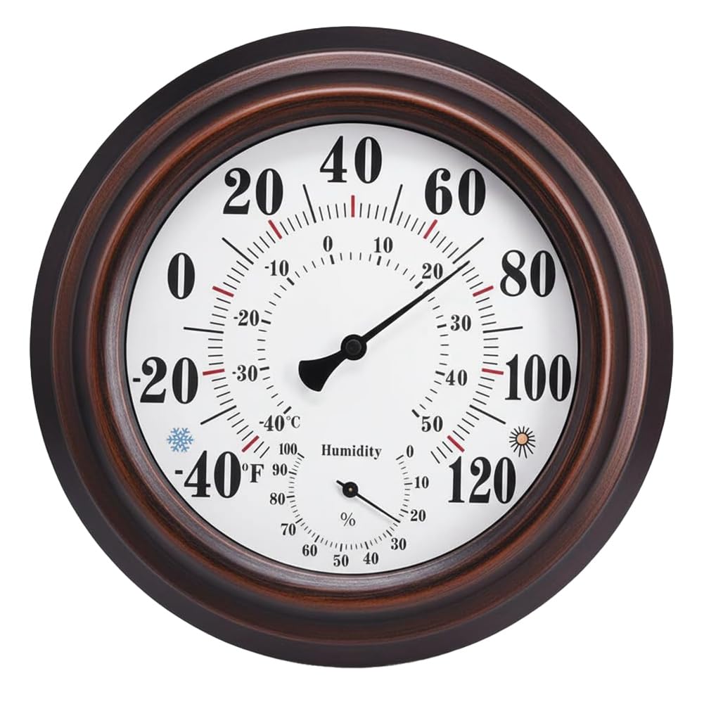 Jnchdghwa As Shown Outdoor/Indoorthermometer Hygrometer, 10-Inch Large Analog Wall Mounted Temperature And Humidity Monitor Gauge