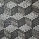 Wallcoveringsmart Luxury Modern Grayish Brown Geometric Cube 3D Illusion Wallpaper