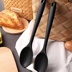 2 colheres grandes de silicone para cozinhar 27 cm, colher de cozinha resistente ao calor, antiaderente, utensílios de cozinha de silicone premium para mexer, pode ir à lava-louças