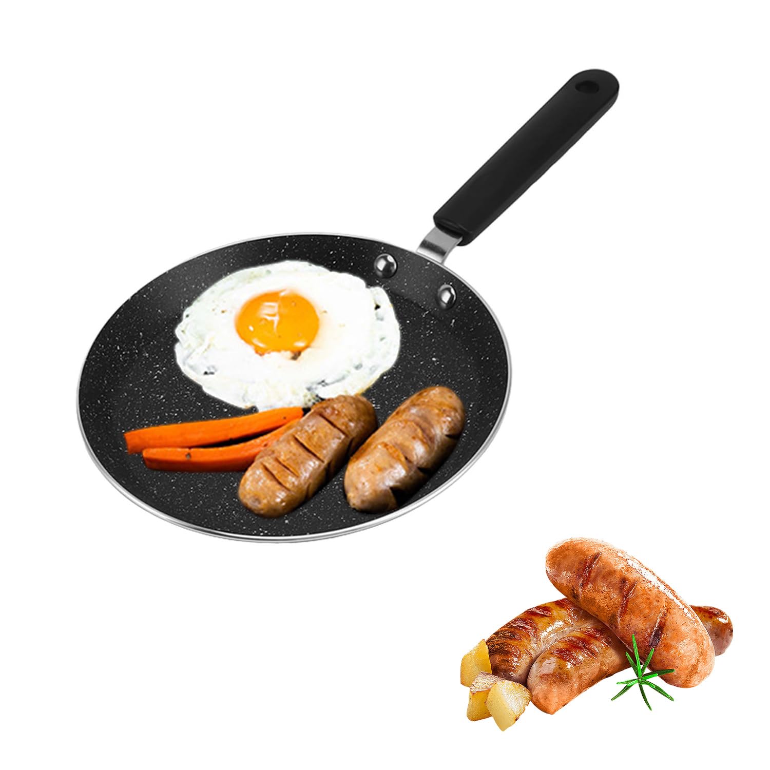 Tissting Crepe Pan 6in Aluminum Alloy Non Stick Pancake Dosa Griddle with Plastic Handle, Round Flat Skillet for Induction Stove Gas Cooker