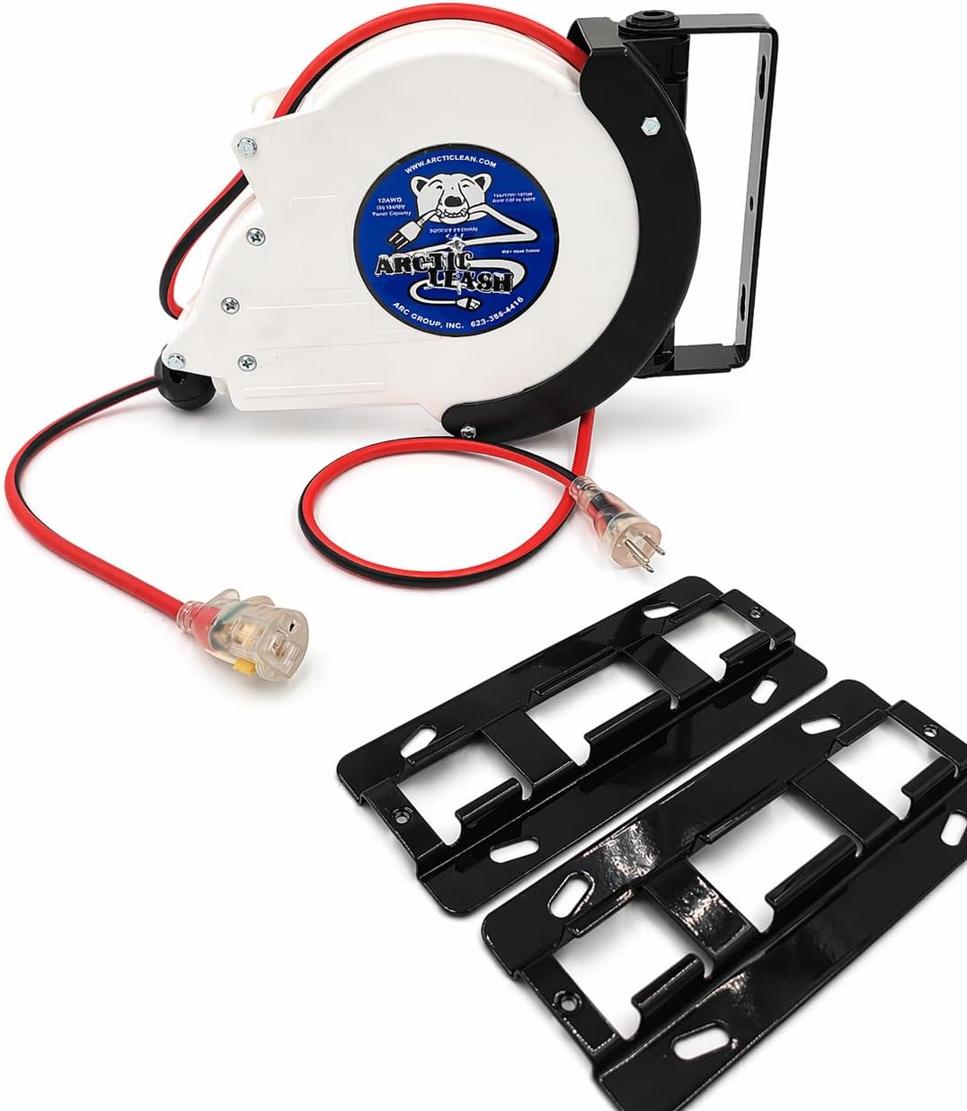 ARCTIC LEASH Watertight Extreme Cold Weather Retractable Extension Cord Reel – 30 ft Heavy-Duty 14/3 SJEOOW Cable with 20A Resettable Breaker, 180° Swivel Mount, Polypropylene Housing- White