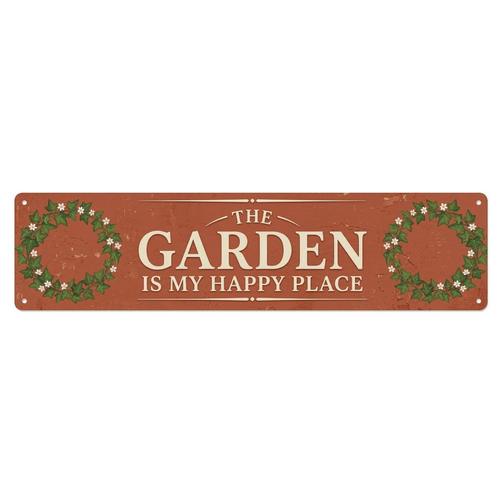 Vintage The Garden Is My Happy Place Ivy Wreath Metal Tin Sign