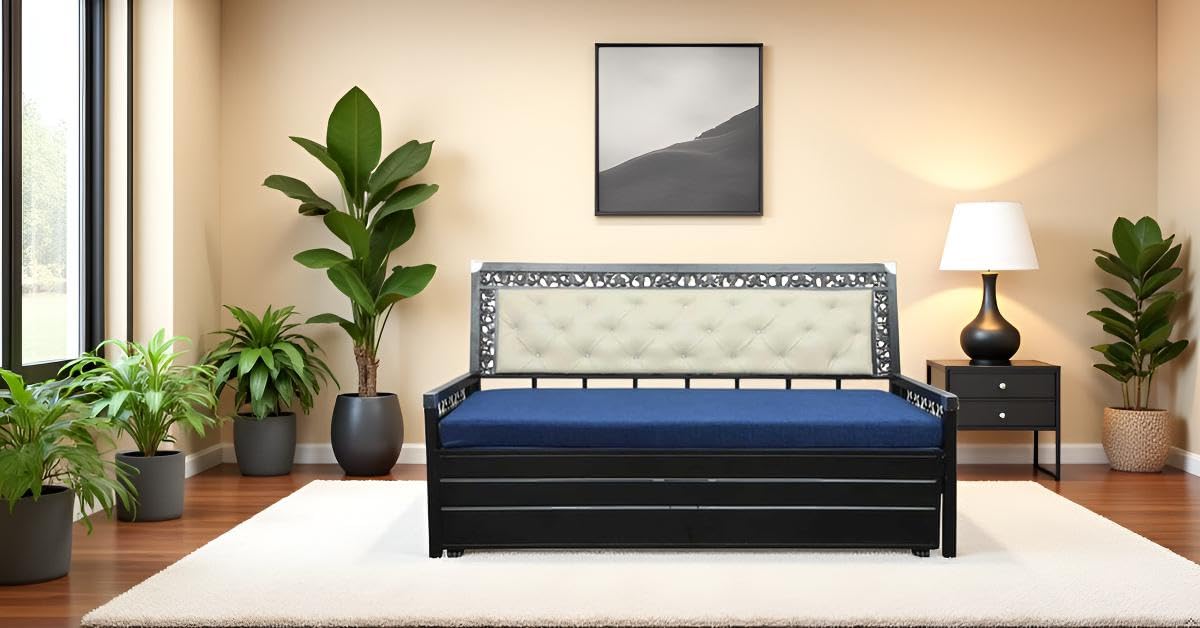 A-1 Star Furniture 3 Seater Metal Sofa Cum Bed King Size with Hydraulic Storage for Living Room | Colour : Blue A-1 Star Furniture 3 Seater Metal Sofa Cum Bed King Size with Hydraulic Storage for Living Room | Colour : Blue
