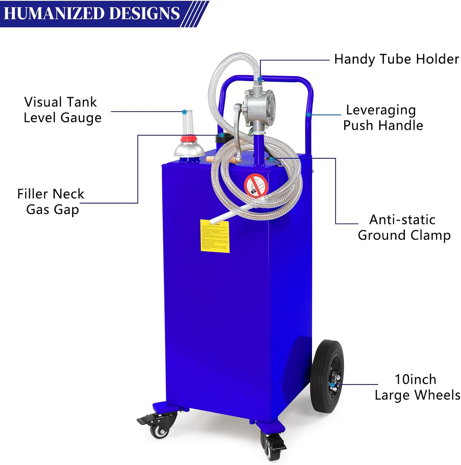 AutoForever 30 Gallon Portable Gas Caddy, Fuel Transfer Tank Gasoline Diesel Storage Can with Rotary Hand Pump and 4 Wheels for Automobiles ATV Car Mowers Tractors (Blue)