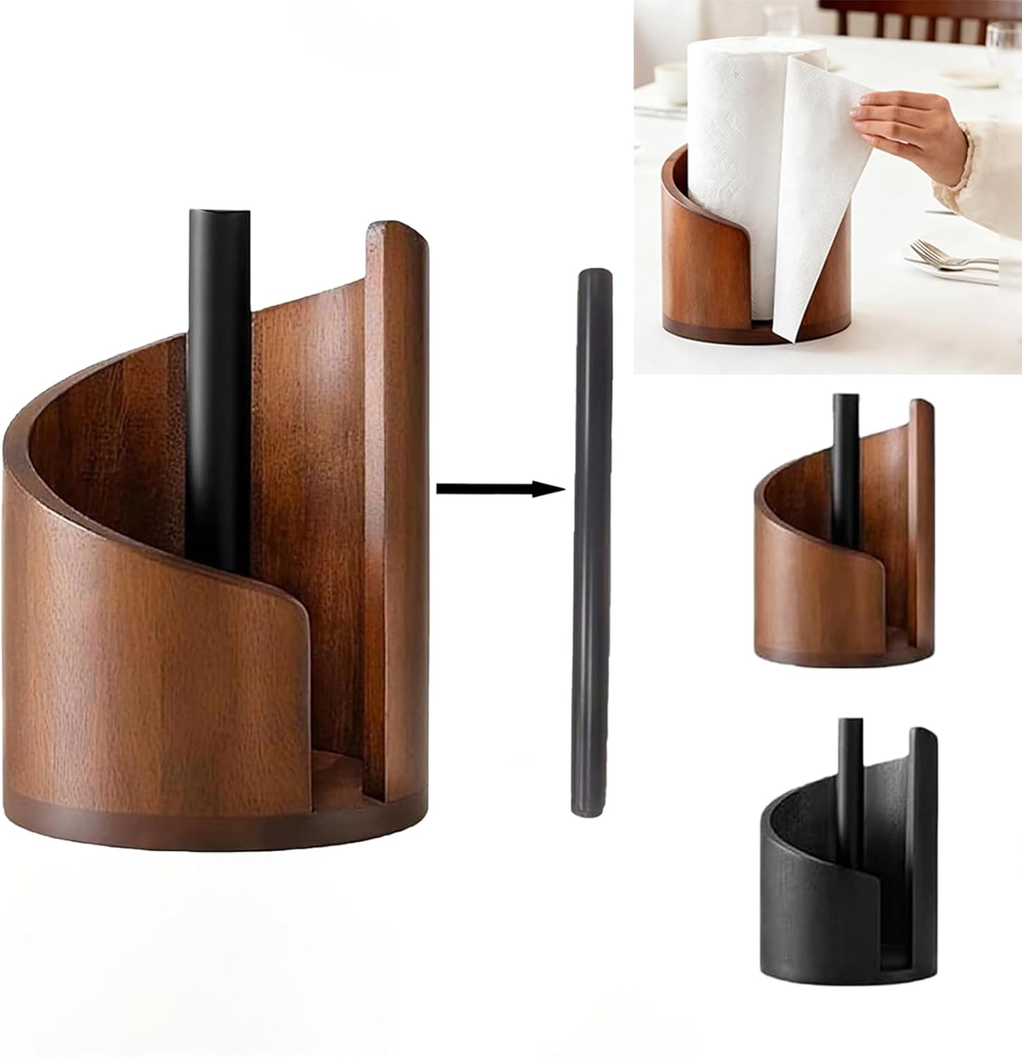 2026 New -Mountain Paper Towel Holder – with Mango Wood,Round Base & Iron Holder, Modern Countertop for Kitchen & Living Room Daily Use (Brown)