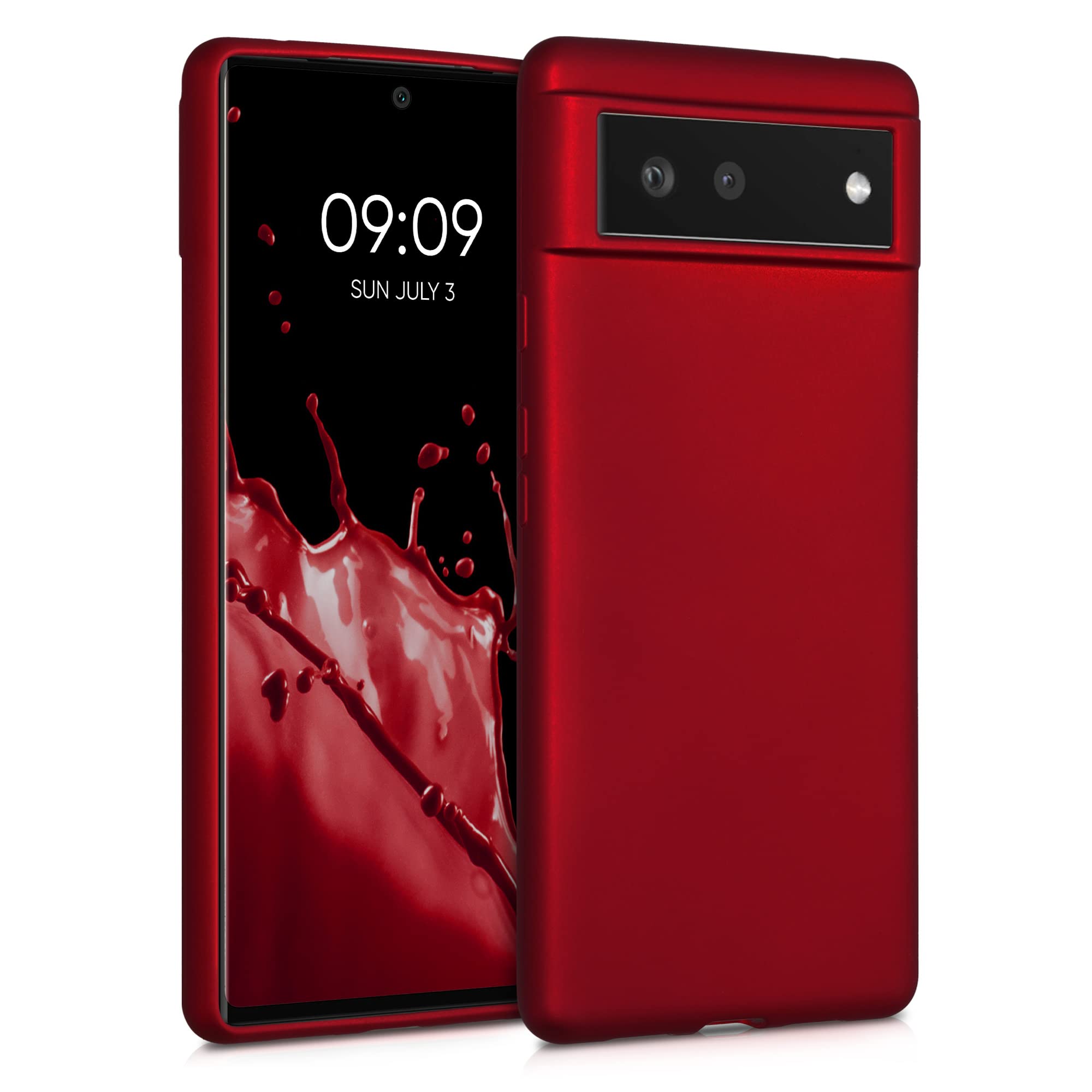 kwmobile Case for Google Pixel 6 Case - Soft Slim Metallic TPU Silicone Cover - Metallic Dark Red