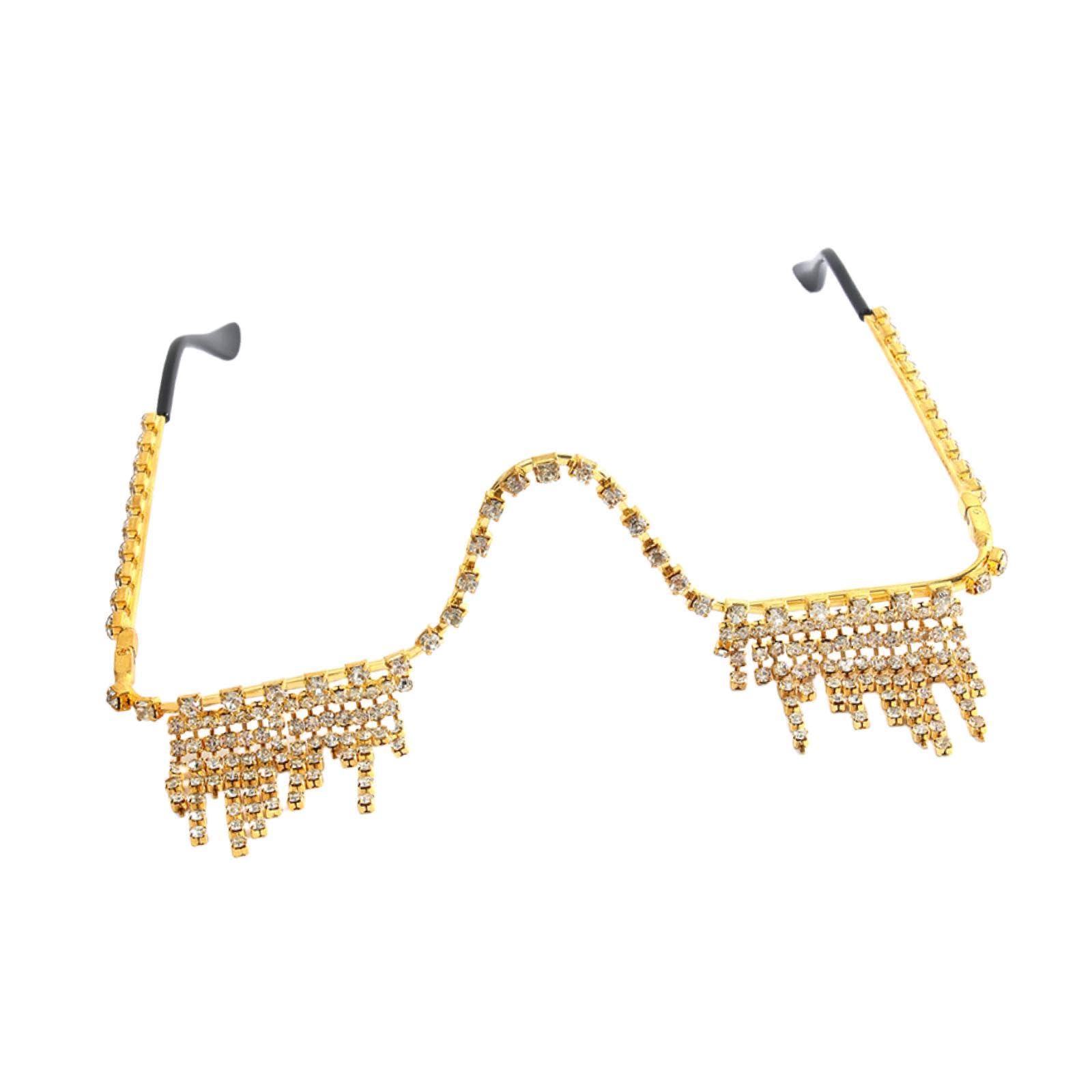 Vaveren Rhinestone Half Glasses Frame Decor No Lens Eyewear for Club Party Festival Show