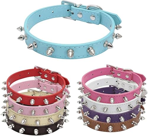 Miniatura 3 de Yahoyaba Collar de perro con púas y remache de setas de piel sintética suave, collar con tachuelas para gato, ajustable para gatitos, color negro, S