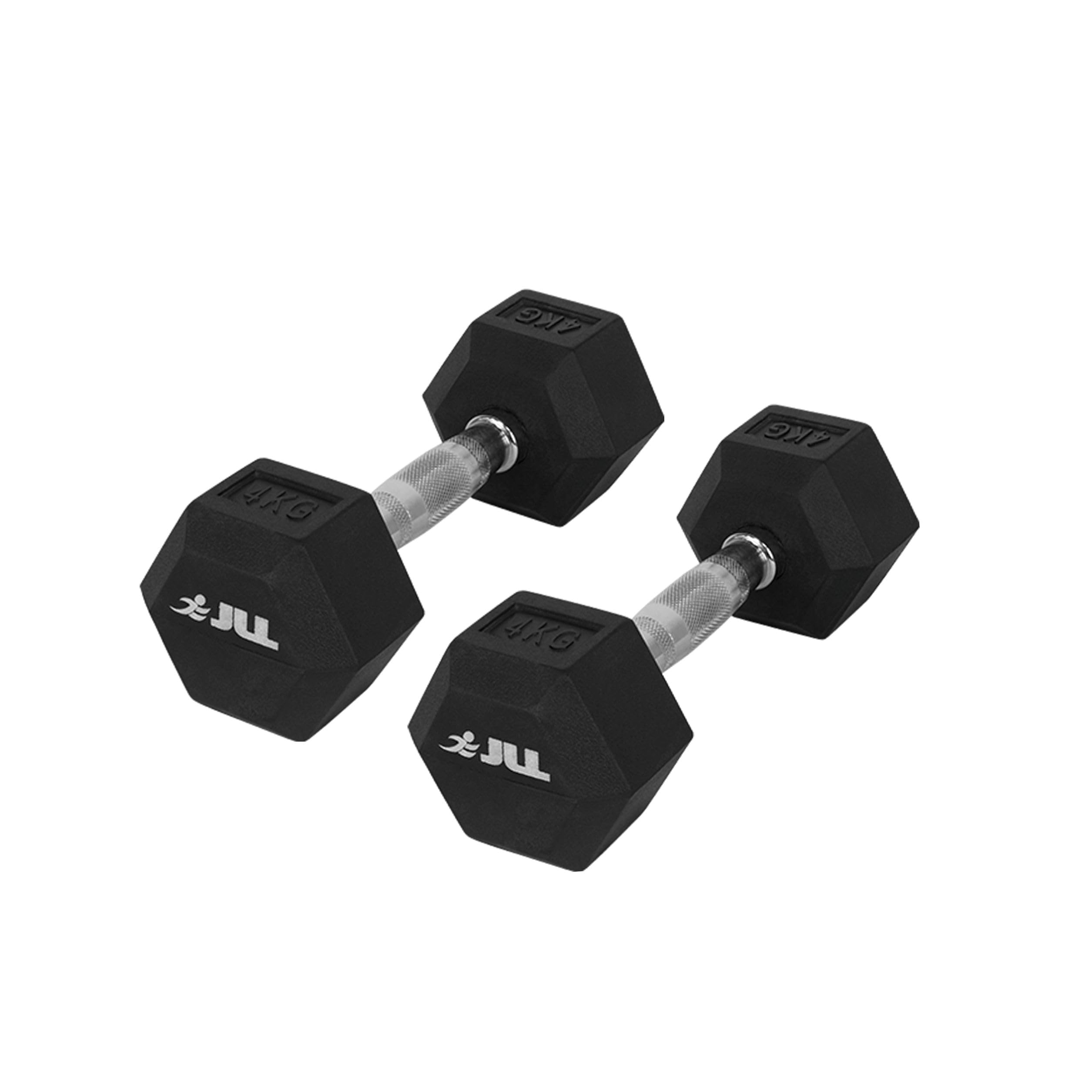 JLL Hex Dumbbell, Heavy Duty Rubber Commercial Dumbbell, Full Body Workout for Home Gym Exercise, Knurled Chrome Handle, Sold in Pairs - Sizes - 4/6/8/12/16/18/20/28 KG