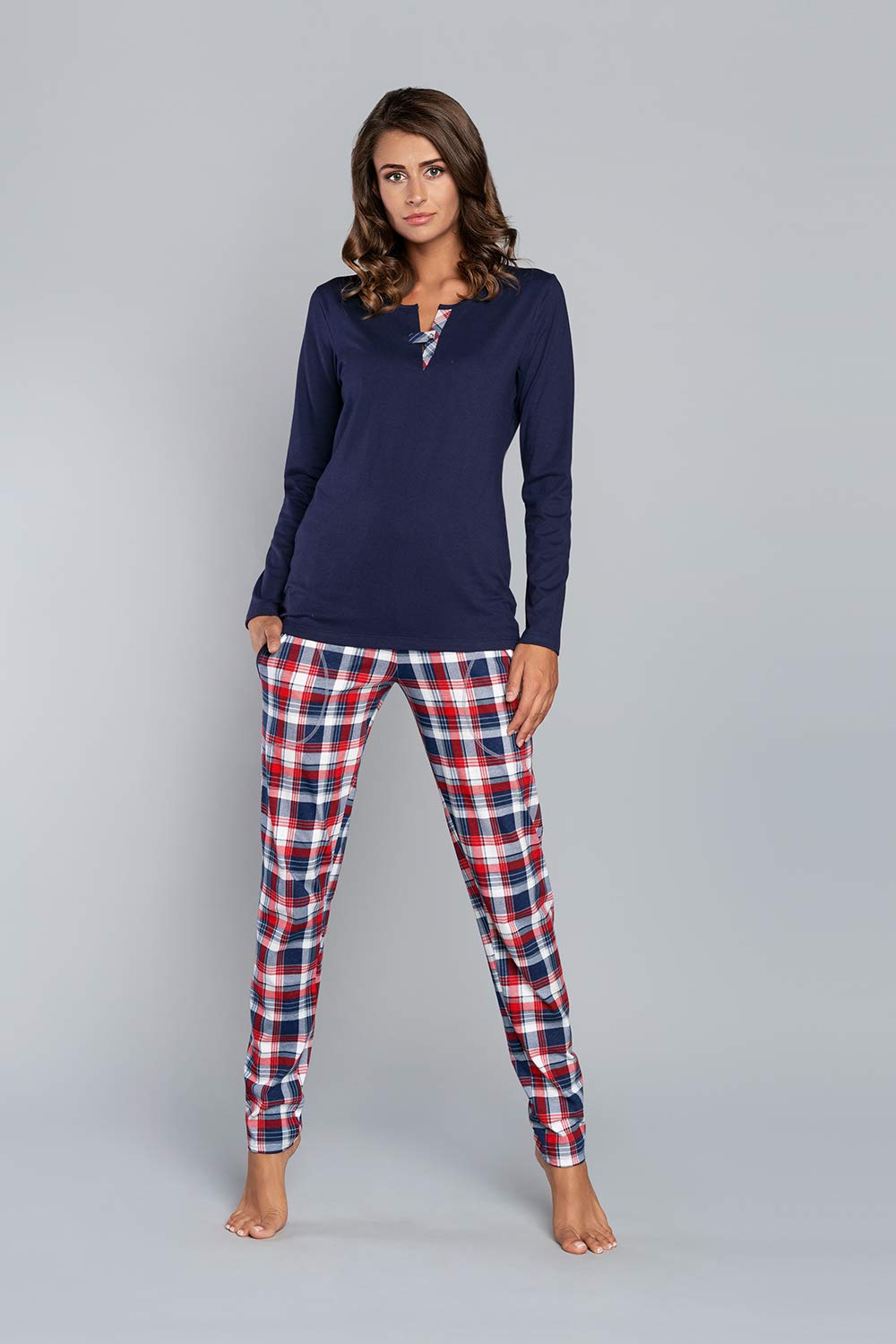Italian Fashion Pyjama Femme Coton | Ensembles de Pyjama Femme | Pyj' Hiver Chaud de Noël | Vêtements de Nuit | 2 Pièces avec Haut à Manches Longues et Pantalon S-XXL