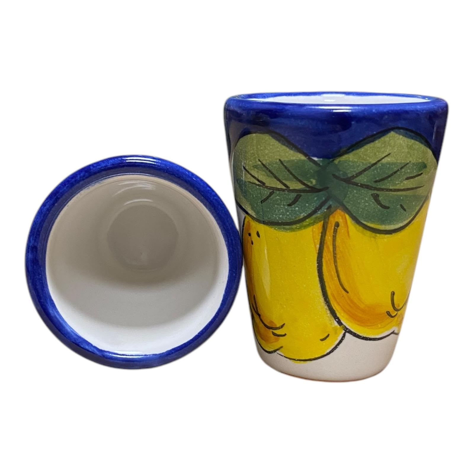 La Maison Unique: Set 6 Limoncello Gläser aus Keramik Vietrese Traditionelle Amalfiküste handbemalte Zitronen blauer Hintergrund 1212241905