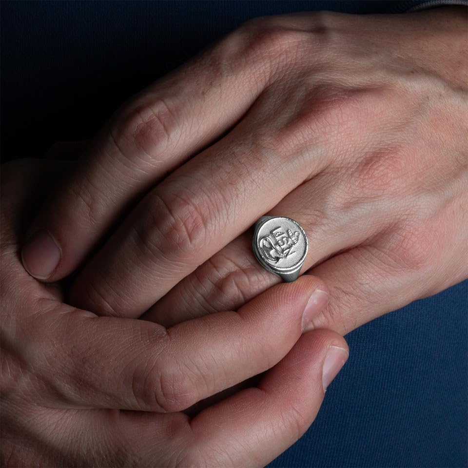 925 Sterling Silver Men's Officially Licensed United States Navy Anchor Chief Petty Officer Oval Signet Band or Pinky Ring, Available in Sizes 6-162