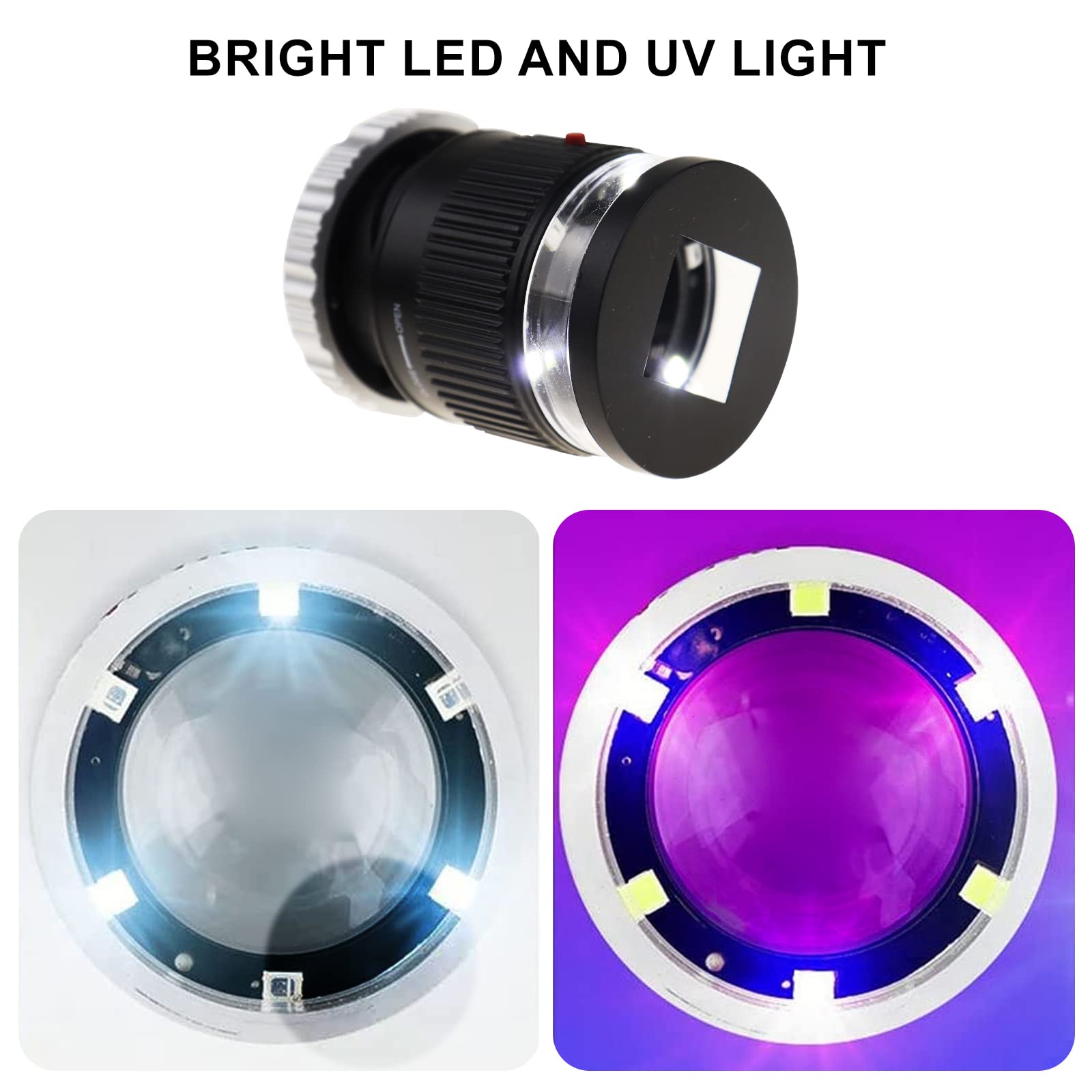 Portatile 10x Lente d'ingrandimento con obiettivo da 30 mm, LED e Luce UV per Misurazione Accurata Di Piccoli Oggetti Ad esempio Gioielli, Tessuti, Monete e Francobolli