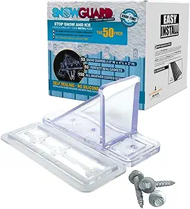50 Pack Snow Guards for Metal Roofs – with Perfect Seal Gaskets & Screws – Heavy-Duty Polycarbonate Snow Stops Prevent Sliding Snow & Ice – Roof Snow Retention System | Made in USA