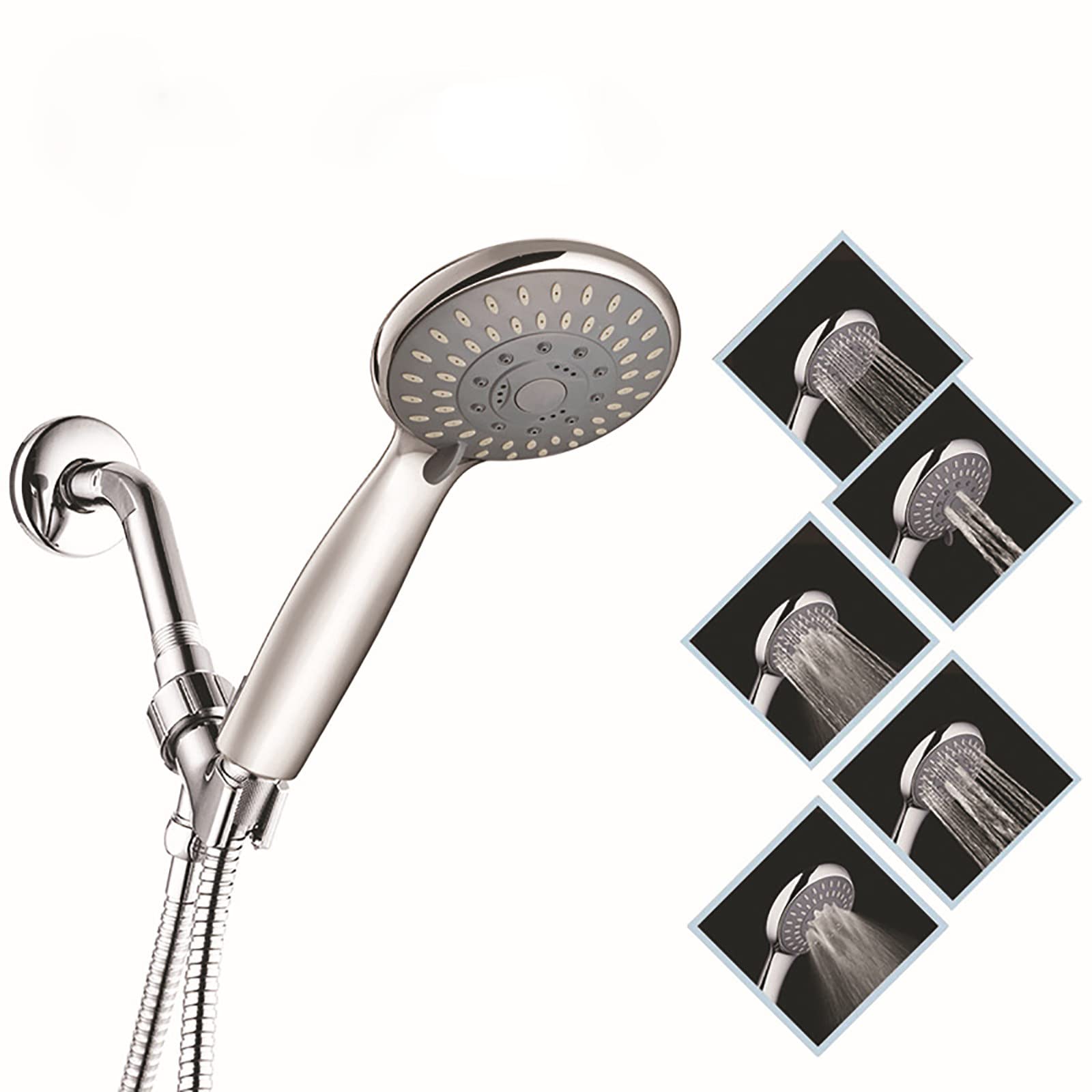 5 modalità Soffione Doccia, ABS Alta Pressione Doccino per Doccia Anticalcare con 1.5m Tubo, Staffa, Universale Risparmio Idrico Cromato Doccia Soffione Facile da Installare A Parete