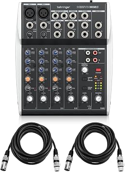 Behringer XENYX 802S Premium Analog 8-Channel Mixer with USB Streaming Interface Bundle With 2x H&A XLR M to F Microphone Cable - 15