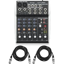 Behringer XENYX 802S Premium Analog 8-Channel Mixer with USB Streaming Interface Bundle With 2x H&A XLR M to F Microphone Cable - 15'